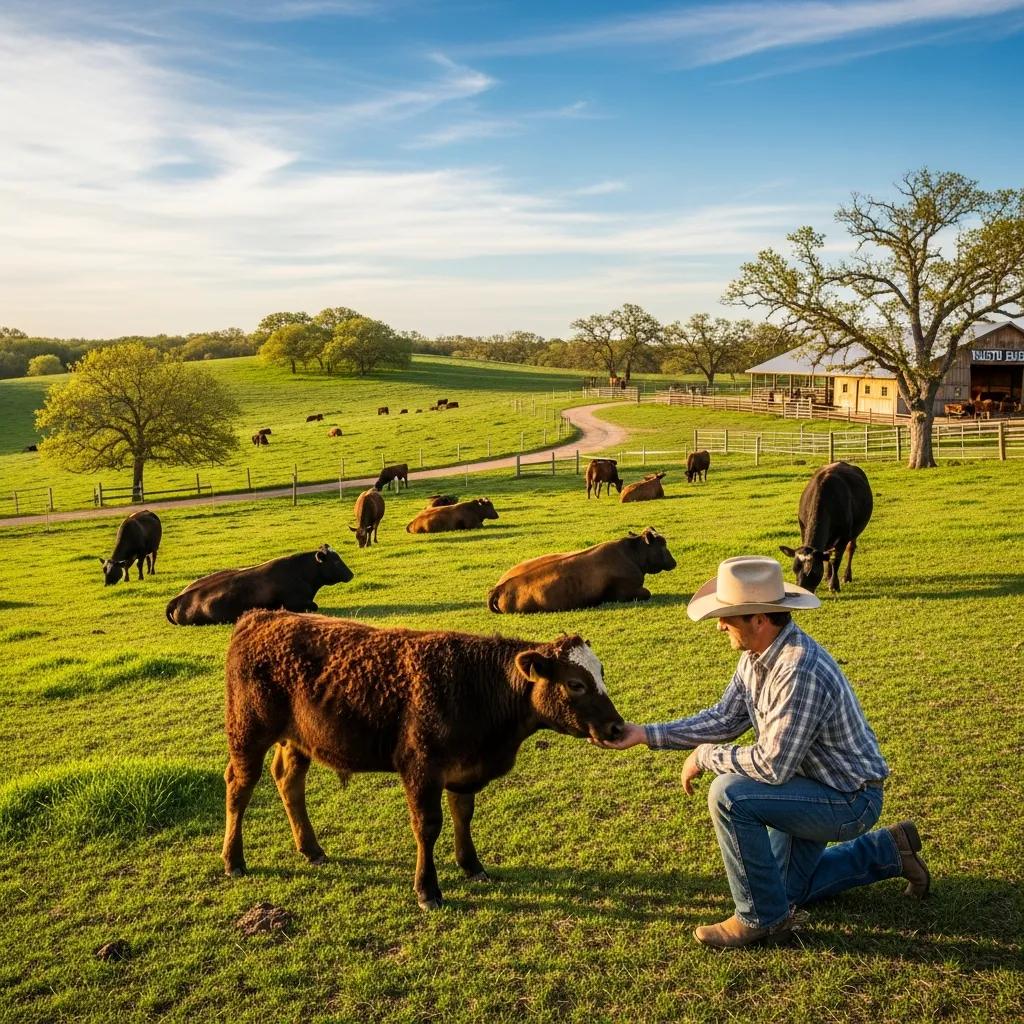 Texas Wagyu cattle grazing in a sustainable ranch setting