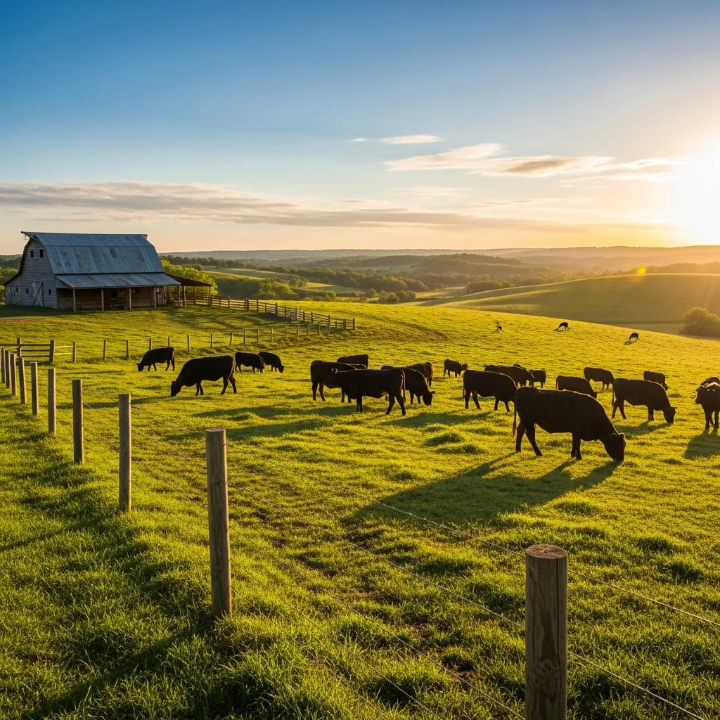 Wagyu cattle grazing on a Texas ranch, illustrating sustainable beef farming practices