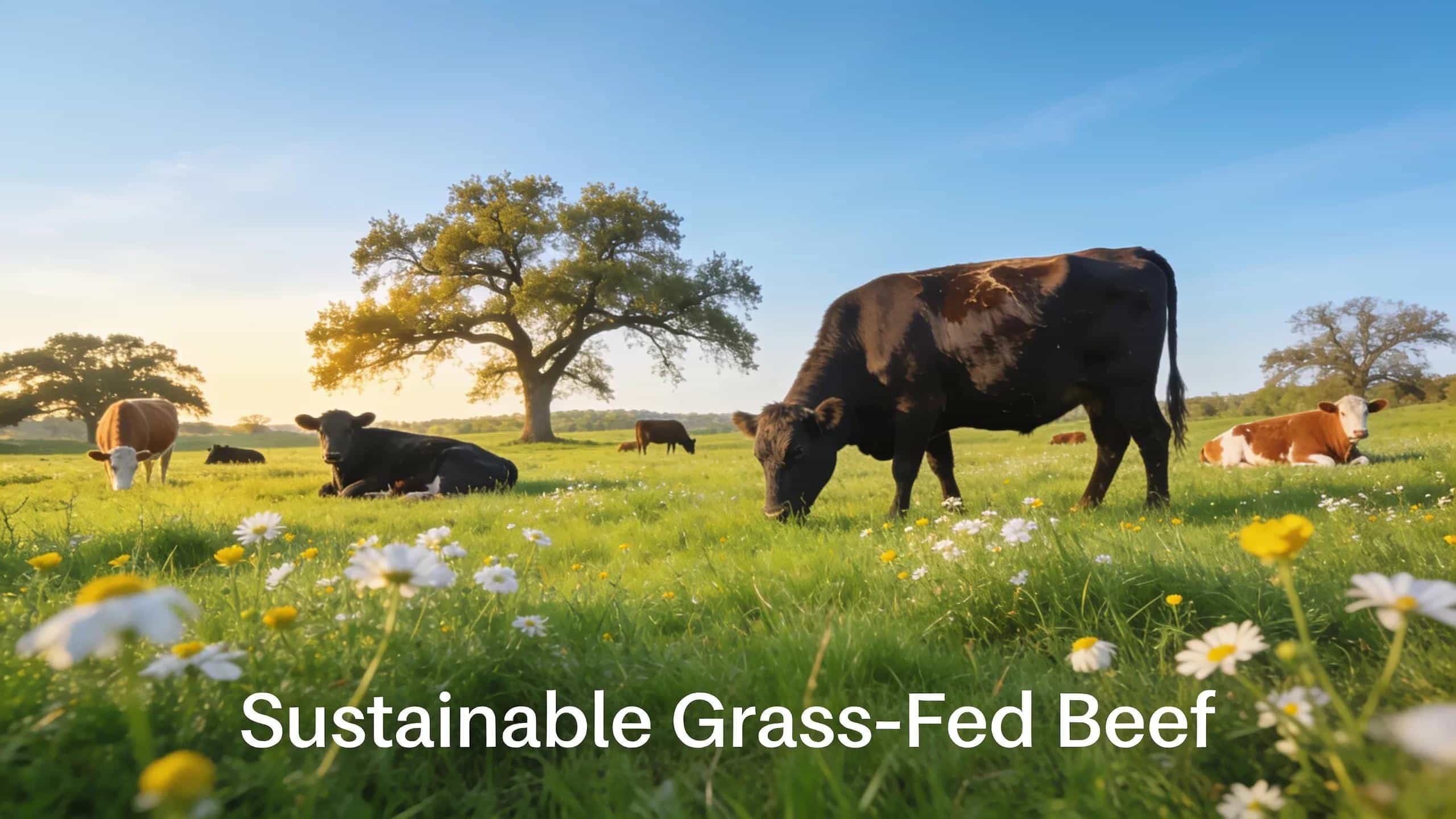 Cattle grazing in a green pasture representing sustainable farming and animal welfare